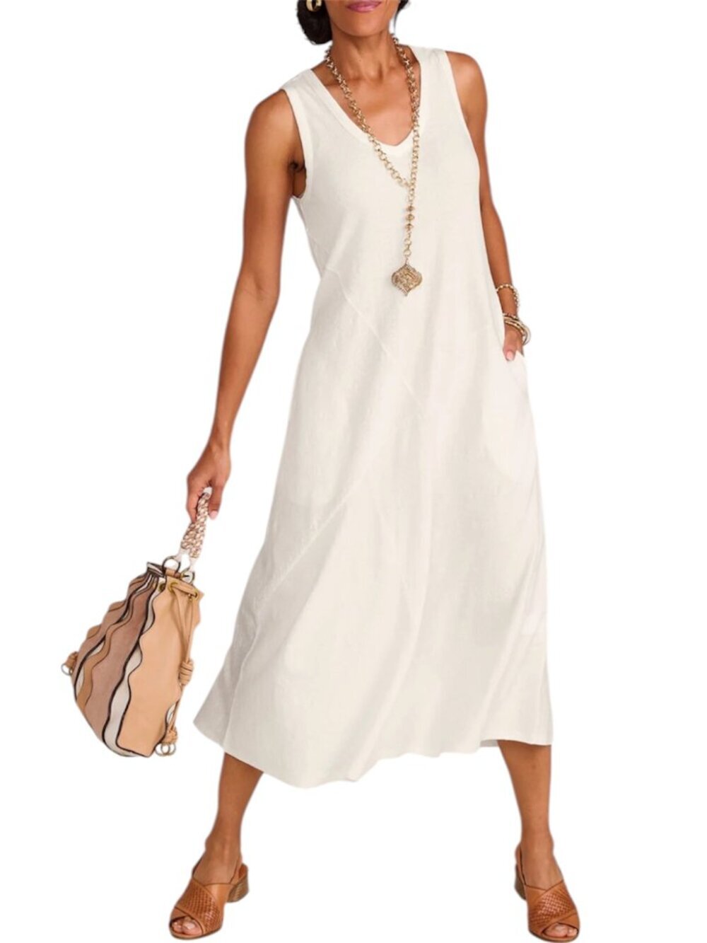NEW Soft Surroundings Bailey Relaxed Coastal Boho Hippie White Midi Dress